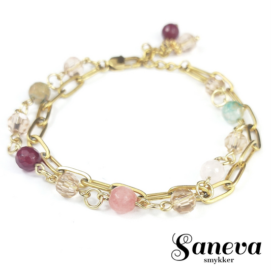 Amaryllis, håndlavet dobbelt armbånd. 18 karat guldbelagt 304 stål.