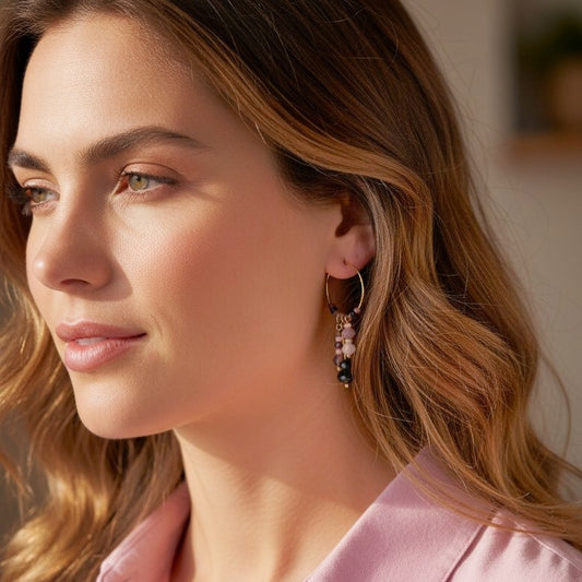 Hoops wineglass med tre vedhæng. Stål med 18k guld. Vandfaste.