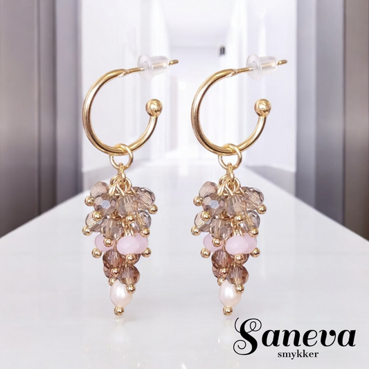 Klase no. 5. Håndlavede klase øreringe rosa og mocca. Stål med 18 karat guld.