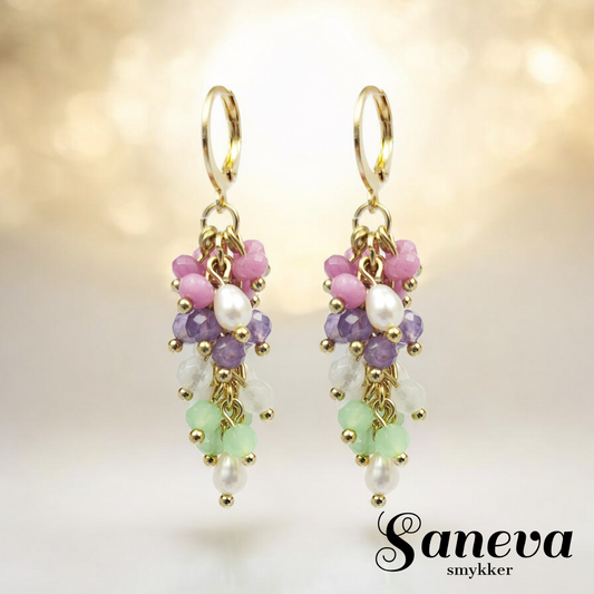 Klase no. 1. Håndlavede klase øreringe pink og grøn. Stål med 18 karat guld.