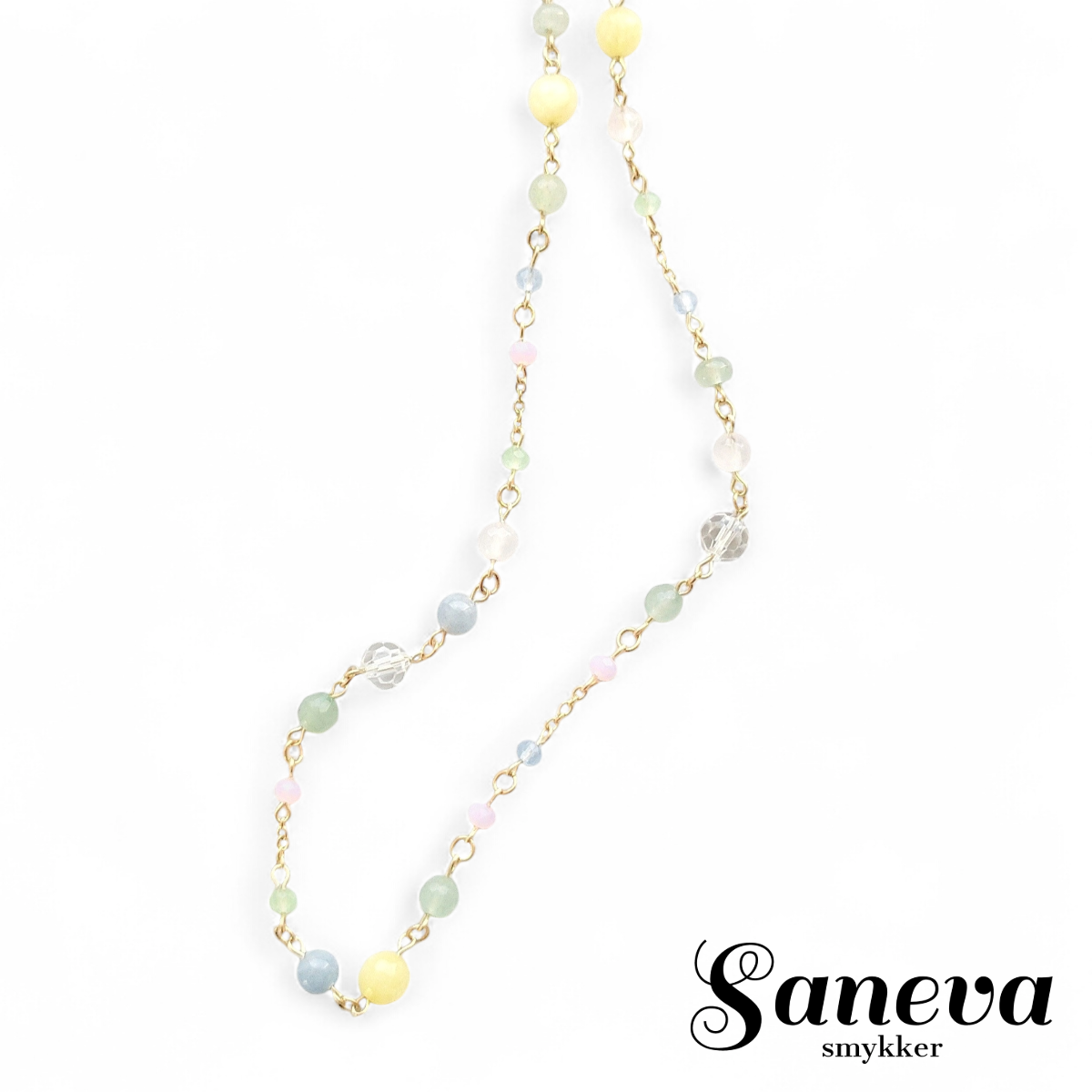 Halskæde 45 cm. Jade og rosa quartz med 18 karat guld.. One-of-a-kind