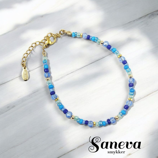 Petite armbånd turkis, mørkeblå, blå facetter.