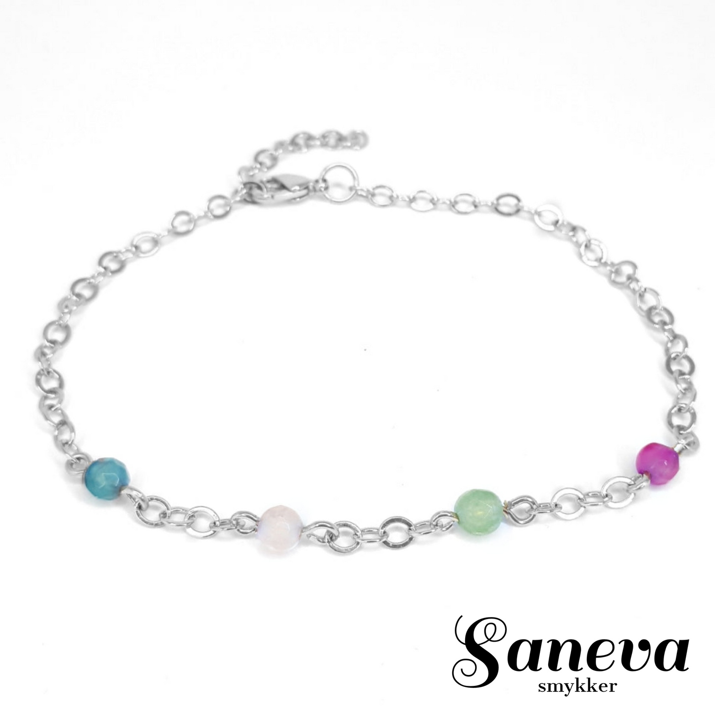 Armbånd 304 rustfrit stål med agat, rose quartz og aventurin. One-of-a-kind.