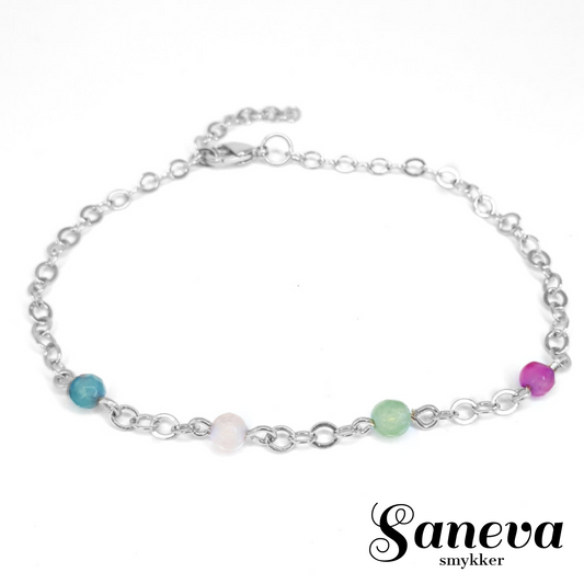 Armbånd 304 rustfrit stål med agat, rose quartz og aventurin. One-of-a-kind.