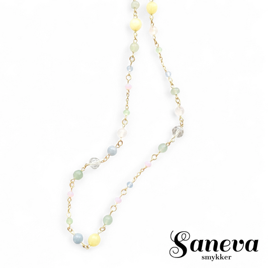 Halskæde 45 cm. Jade og rosa quartz med 18 karat guld.. One-of-a-kind